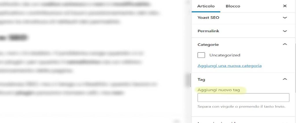 Creare nuovo tag per articolo